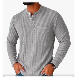 Men's Henley Shirts Long Sleeve Casual 3 Button T-Shirts, Size-M